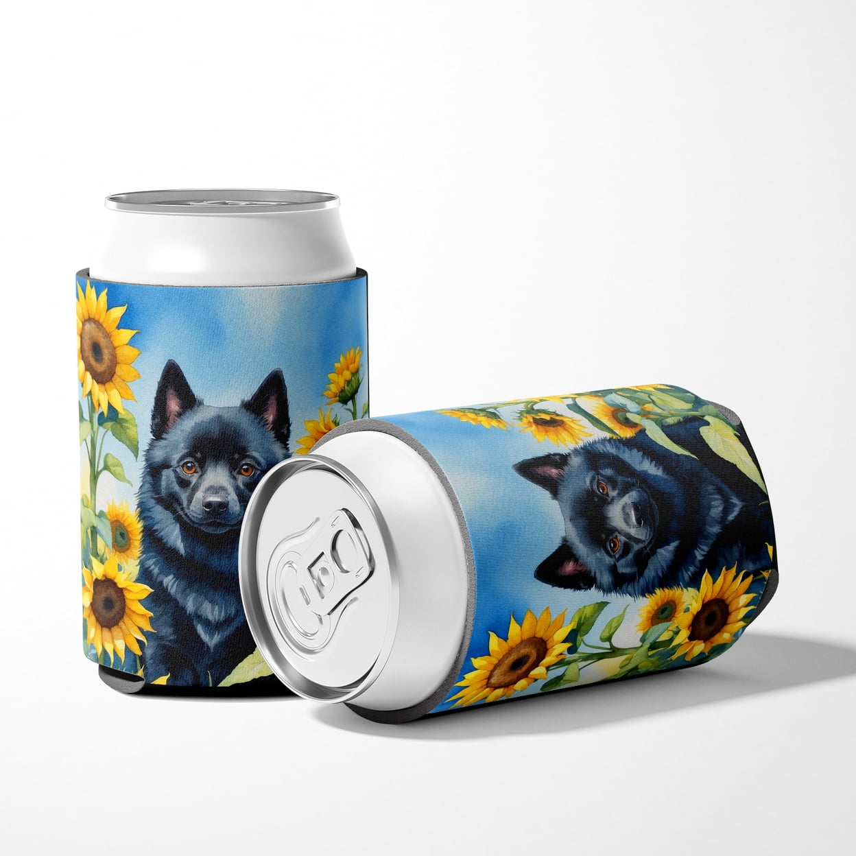 Schipperke in Sunflowers Can or Bottle Hugger 3 in x 5 in