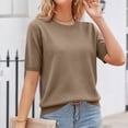 thumbnail image 6 of Summer Short Sleeve Sweater for Women 2026 Casual Crew Neck Oversized Sweater Lightweight Knit Pullover Tops Khaki 2XL, 6 of 7