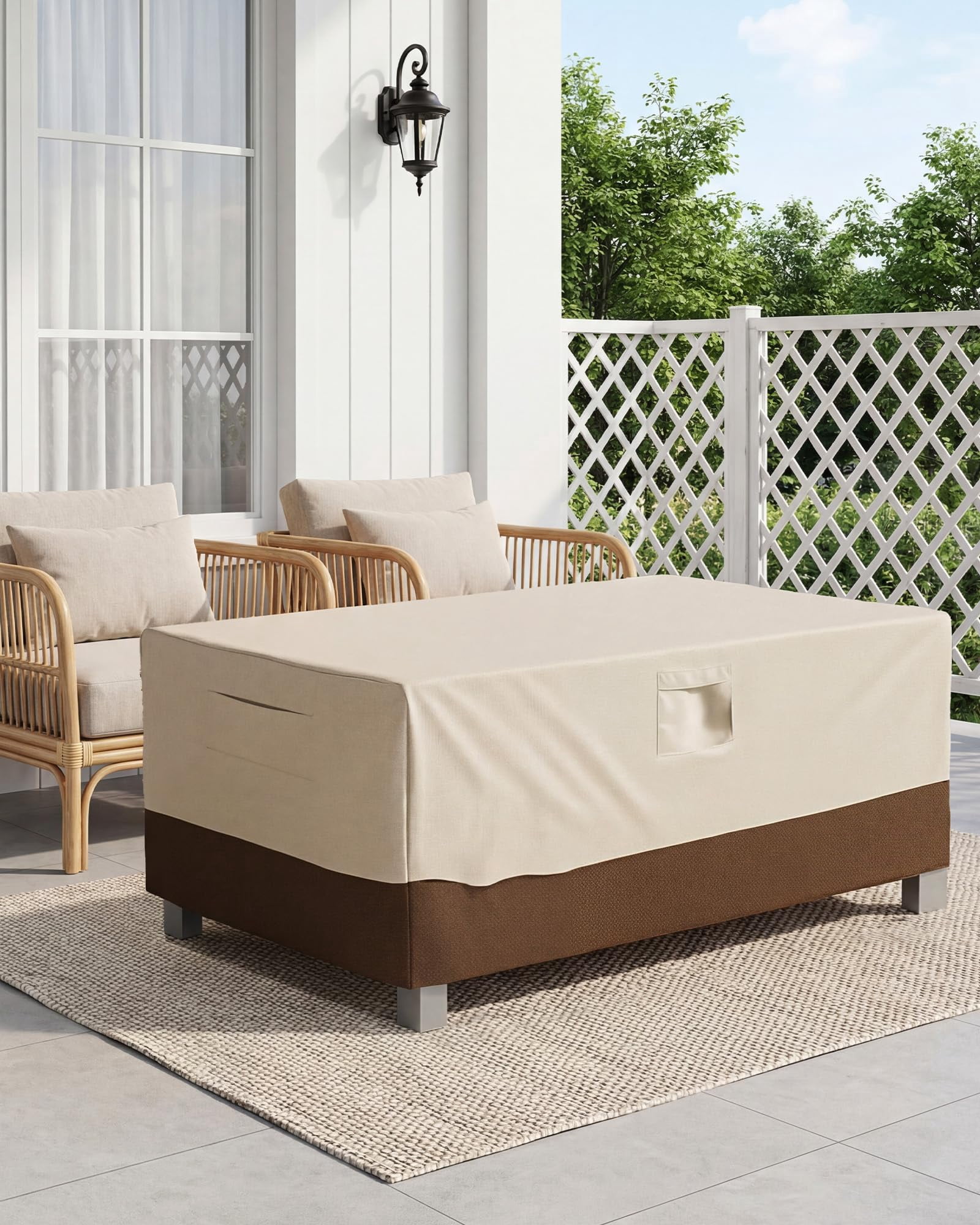 Heavy Duty Waterproof Patio Table Cover Large Rectangular and Oval Outdoor Furniture Protector Beige Brown