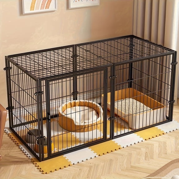 Large Dog Crate, Heavy Duty Metal Escape Proof Kennel with Double Doors & Removable Tray