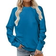thumbnail image 2 of KkSLirnhs Fall Trendy Tops Plus Size Women's Solid Color Round Neck Long Sleeved Regular Pullover Hoodie Top T Shirts Blouse XXXXXL Blue, 2 of 5