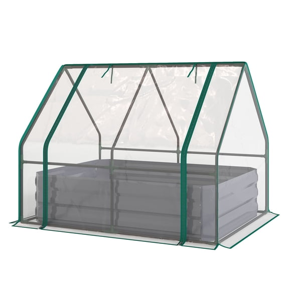 YYDSBNHH 4 x 3 x 3ft Raised Garden Bed with Mini Greenhouse, Galvanized Raised Garden Bed with Cover, Clear and Dark Gray