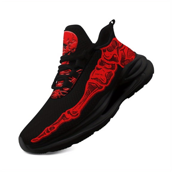 Coolcustomize Men's Plus Size Gothic Sneakers - Sneakers with Cushioned Midsole Suspension, Breathable Fabric Upper & EVA Outsole - Black/Red Accent Trainers for Gym, Streetwear, Streetwear Shoes
