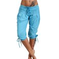 thumbnail image 2 of HEVIRGO Plus Size Casual Women's Solid Color Sequined Pleated Drawstring Capri Pants,Blue XL, 2 of 10