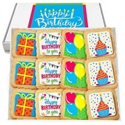 Happy Birthday Cookies 12 PACK Gift Basket | INDIVIDUALLY WRAPPED For Kids Men Women | Decorated Party Favors Gift Box | Nut Free