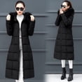 thumbnail image 1 of Chaqueta de algodón para mujer, chaqueta de algodón hasta la rodilla, abrigo de algodón grande, holgado, de color liso, con cuello de lana para mujer, 1 of 6