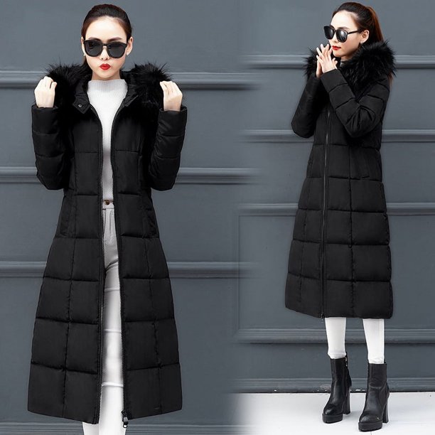 Chaqueta de algodón para mujer, chaqueta de algodón hasta la rodilla, abrigo de algodón grande, holgado, de color liso, con cuello de lana para mujer