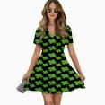 thumbnail image 2 of Saint Patrick Clover Women Dress V-Neck Short Sleeve Flowy Swing Party Midi Dress, 2 of 4