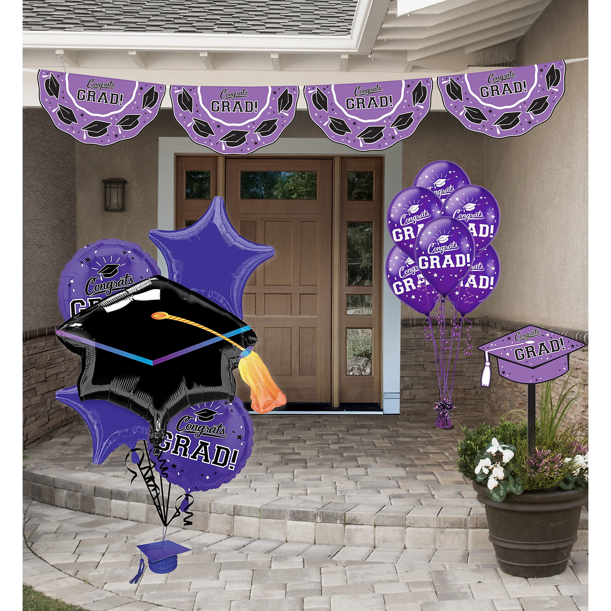 Party City Congrats Grad Graduation Outdoor Decorating Kit, Includes