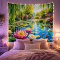 thumbnail image 2 of Water Lily Pond With Willow Trees and Flowers, Peaceful Cottagecore Style for Garden Lovers, Floral Wall Art, Mother's Day Gift, Tapestry Wall Hanging for Bedroom and Living Room, 2 of 7