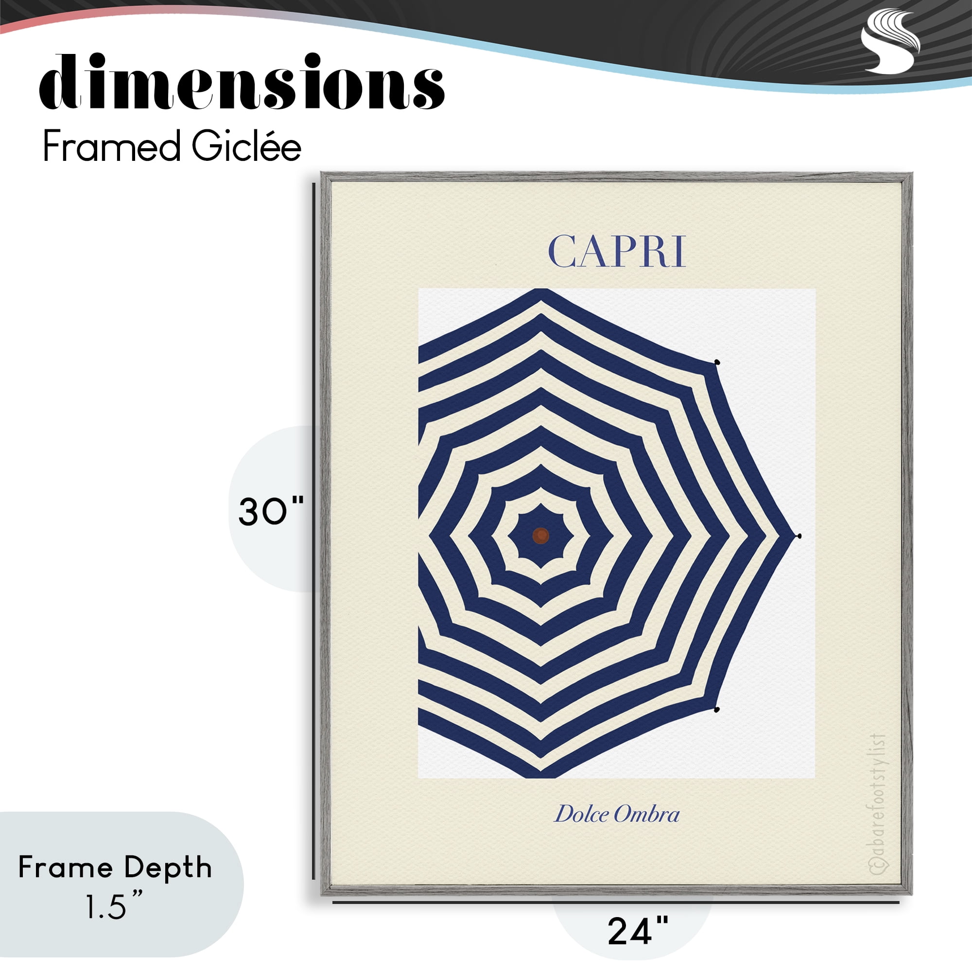 Stupell Industries Capri Striped Umbrella Gray Framed Giclee Art, design by A Barefoot Stylist