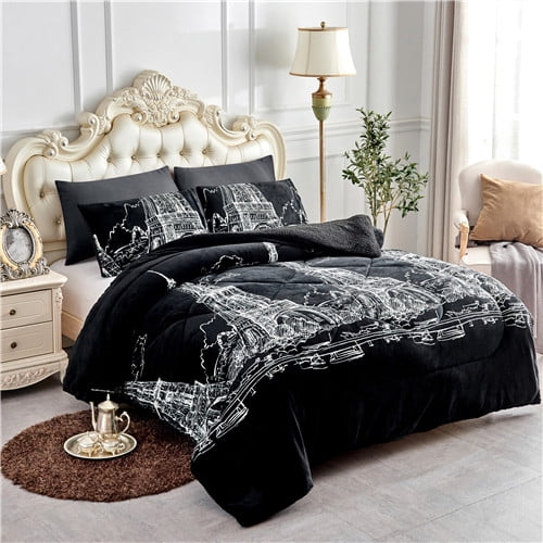 JML Sherpa Fleece Blanket 3-Piece,Reversible Winter Warm Bed Blanket,Queen,75"x83"