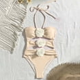 thumbnail image 2 of UTSJKR Women's Floral 3D Rose Halter One-Piece Swimsuit, Sexy Cutout Waist Cheeky Bathing Suit for Beach & Vacation Beige S, 2 of 6