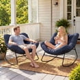 thumbnail image 2 of Dovov Outdoor Rocking Chairs Set of 2, Oversized Papasan Rocking Chairs with Cushion, Outdoor Recliner Rockers for Porch Patio Garden Backyard Lawn Deck Balcony Living Room Bedroom, Navy Blue, 2 of 11