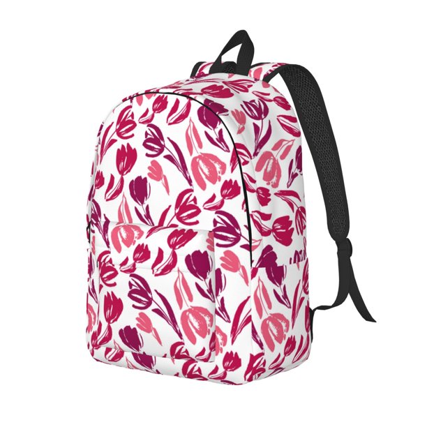 Disketp Tulips Flowers print Canvas Backpack Lightweight Travel Daypack Student Rucksack Laptop Backpack-Medium