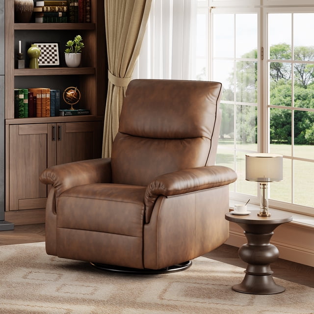 Oversized Swivel Rocker Recliner Chair for Living Room – Modern PU Leather, Deep Seat, Padded Armrests, 360° Glider Single Sofa, USB Charging Port, Power Reclining, Ideal for Bedroom & Nursery