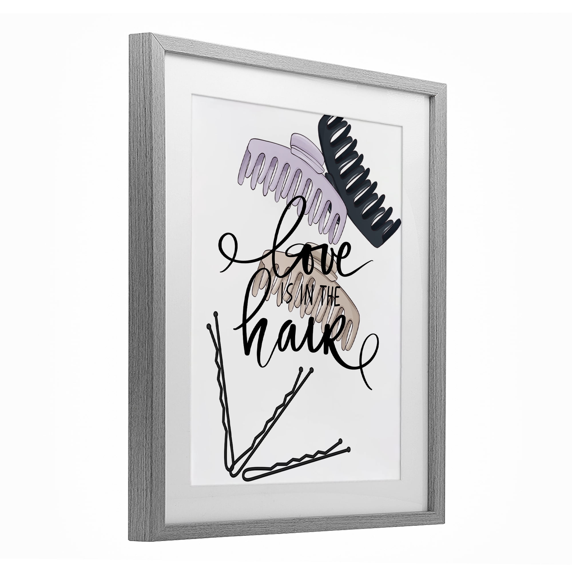 Stupell Industries Love Is In The Hair Gray Framed Print Under Glass, design by Jesse Keith