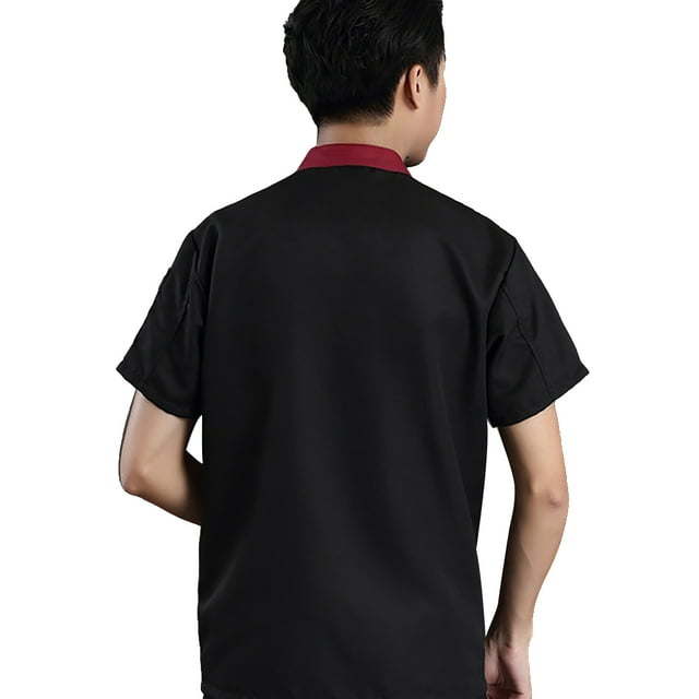 Qarigey Chef manga corta transpirable pecho ropa de cocina Catering uniforme verano panadería Unisex ropa de trabajo restaurante cocina Camisetas Negro 2XL Qarigey AP011130-04