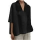 thumbnail image 2 of ICHUANYI Clearance Women's Summer Fashion Cropped Sleeves Lapel V-Neck Cotton Line Loose Shirt Blouse(Black, M) ICHUANYI WER2023080817177, 2 of 7