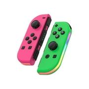 Switch Wireless Controllers with LED Light Replacement Wireless Gamepad Joy-con Dual Vibration (Pink&Green)