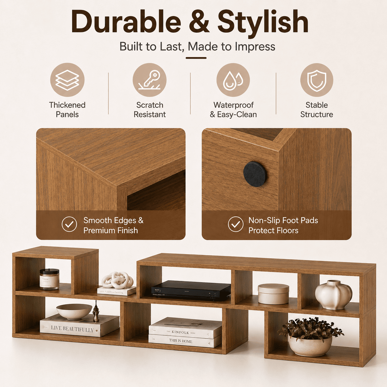 Aukfa Modular TV Stand for TVs up to 75",Free Combination Entertainment Center with Open Storage Shelves,Brown
