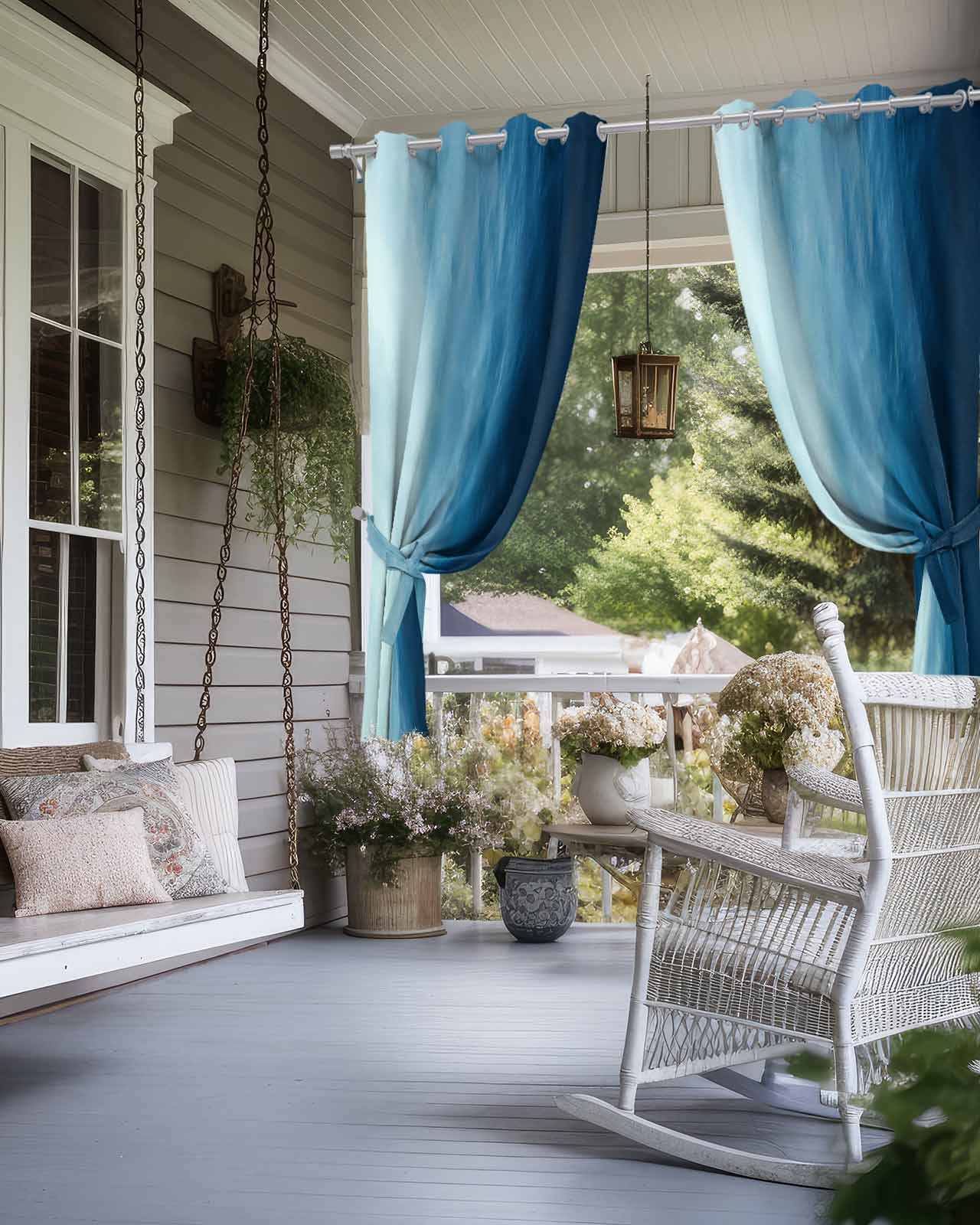 Blue Ombre Outdoor Curtains for Patio, Coastal Beach Modern Abstract Art Privacy Drapes Grommet Waterproof Outside Curtains for Porch/Cabana/Balcony 54"x 108", 2 Panel