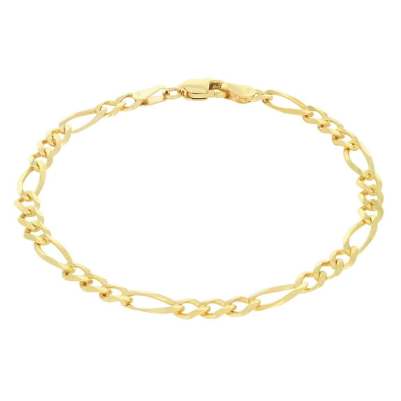 Nuragold 14k Real Yellow Gold Solid Figaro Link 4.5mm Chain Bracelet (7"-9") Italian Jewelry for Men & Women