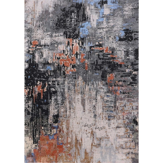 Ahgly Company Machine Washable Indoor Rectangle Industrial Modern Silver Pink Area Rugs, 8' x 12'