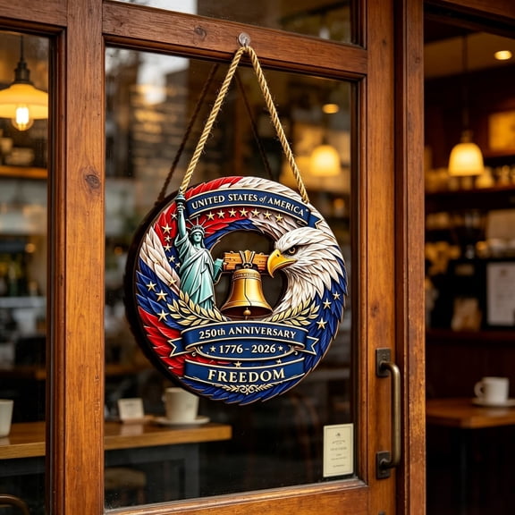 Vintage Wooden Eagle Patriotic Door Hanger Sign, 250th Anniversary USA 1776–2026 Decor, Independence Day 4th of July Wall Hanging, Rustic American Flag Porch Decoration Gift
