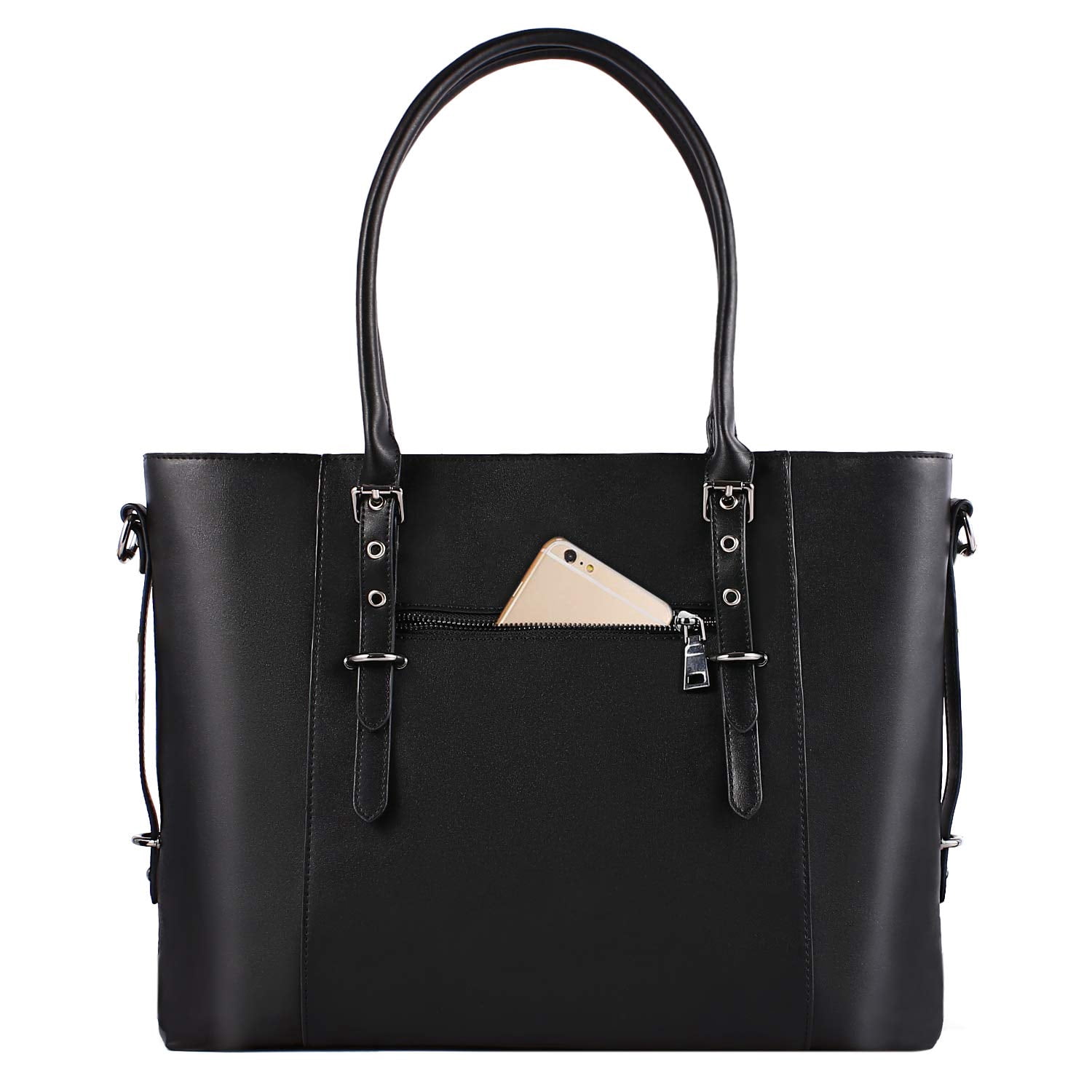 Mosiso Laptop Tote Bag (Up to 15.6 Inch) Water Resistant PU Leather Large Capacity with Padded Compartment Business Work Office Shoulder Briefcase Handbag Compatible MacBook & Notebook