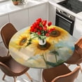 thumbnail image 2 of Sunflower Fitted Tablecloth with Elastic Edged, Round Table Cloth for Dining Table, Watercolor Yellow Floral Botanical Waterproof Oil Proof Table Cover for Indoor Outdoor 36"-44", 2 of 9