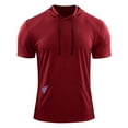 thumbnail image 5 of Men's Solid Color Casual Sports Hoodie Short Sleeve Pullover with Pocket and Drawstring for Gym Running Outdoor Hiking Loungewear Streetwear Daily Wear Essential | Ihhxva,Red 2XL, 5 of 8