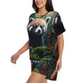 thumbnail image 2 of Fuzoiu Forest Plant Raccoon Print Women's Short-Sleeved Pajama Set,Lounge Sleepwear Set,Womens Pajama Sets 2 Piece,Button-Up Top and Shorts with Pockets-Medium, 2 of 7