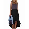 thumbnail image 2 of Women'S Boho Wrap Front Self Tie Knot Ruffle Hem Split Midi Skirt Black S, 2 of 8
