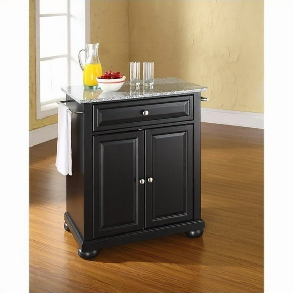 Kingfisher Lane Solid Granite Top Kitchen Island in Black