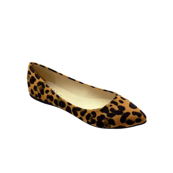 Bella Marie Womens Angie-18 Classic Gold Slip-on Pointy Toe Ballet Flat Shoes (Leopard, 11)