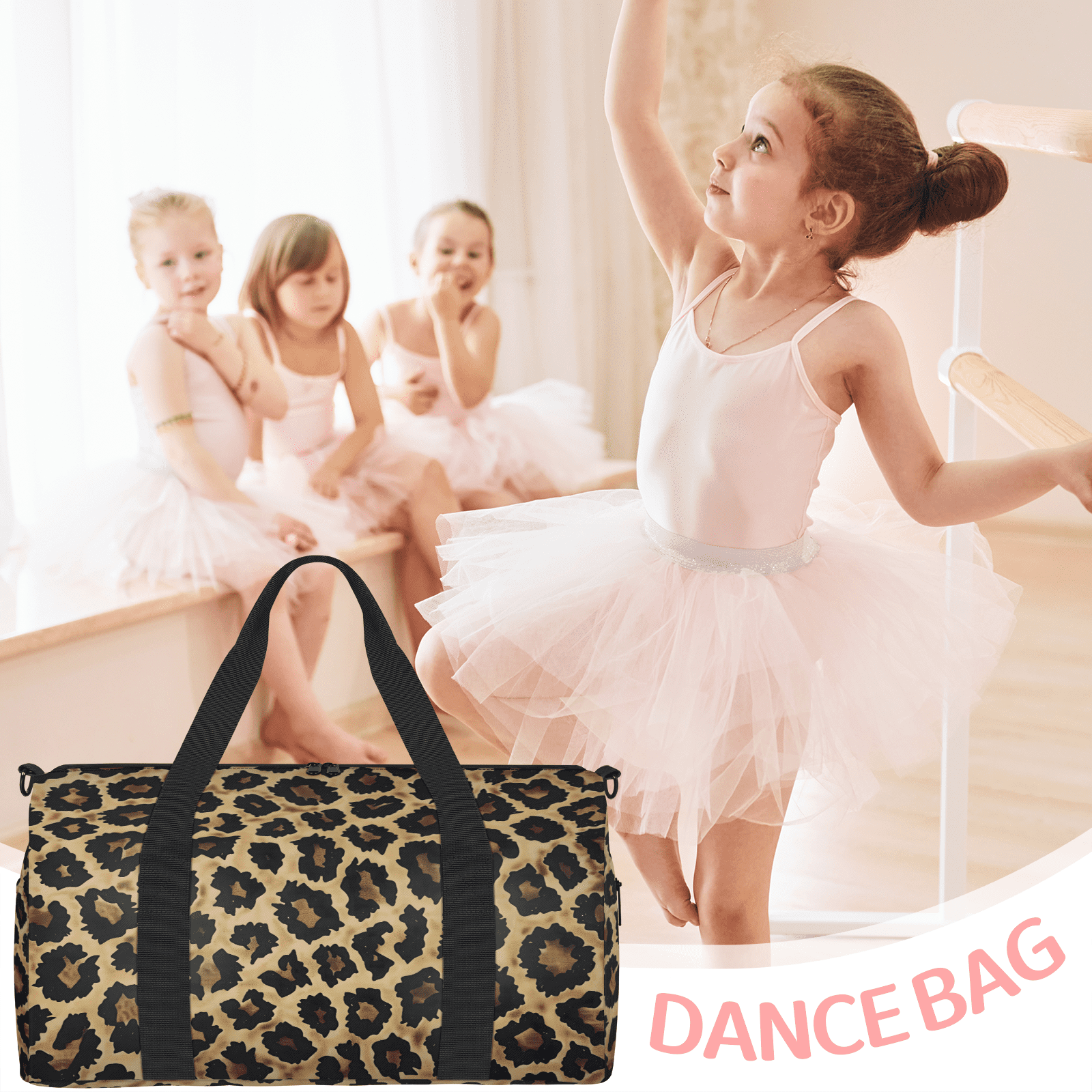 Herdesigns Leopard Print Wild Safari Skin Gym Bag for Women, Duffle Bag for Travel Sport, Lightweight Waterproof Carry on Weekender Overnight Dance Yoga Workout Bags