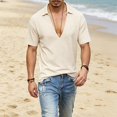 thumbnail image 2 of GrmtClth Men's Relaxed Fit Deep V-Neck Polo Shirt Casual Waffle Knit Short Sleeve Top with Spread Collar Lightweight Breathable Solid Color Summer Everyday Wear Tops Khaki L, 2 of 5