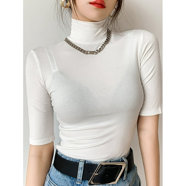 Camiseta basica cuello alto mujer new arrivals
