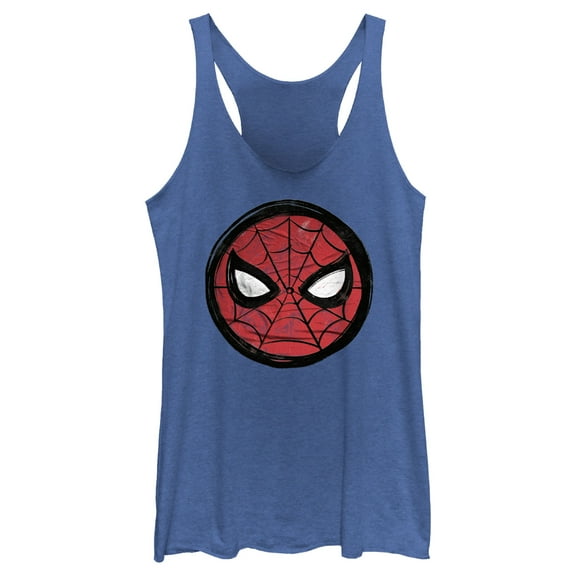 Women's Spider-Man: Beyond Amazing Mask Sketch Circle  Racerback Tank Top Royal Blue Heather 2X Large