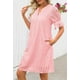 thumbnail image 3 of Minivestido MEROKEETY 2025, verano, manga corta, cuello en V, rosa, 3 of 8