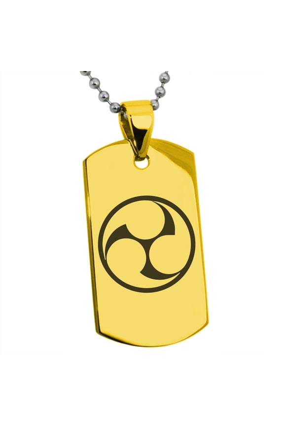 Stainless Steel Ujiie Samurai Crest Engraved Dog Tag Pendant Necklace