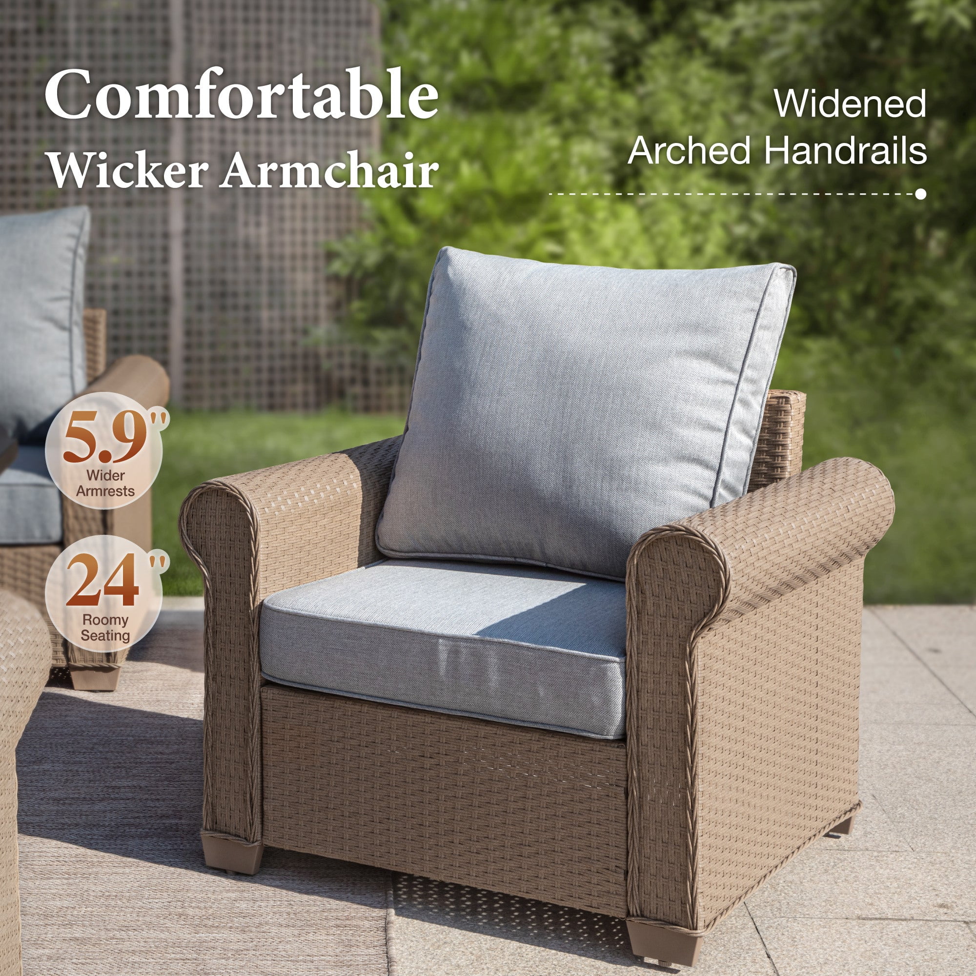 MF Studio 2-Pack Outdoor Wicker Club Lounge Chairs, Patio Furniture Set of 2, Gray Cushions