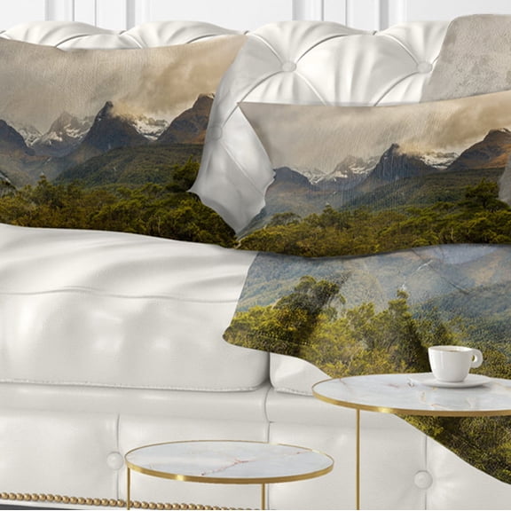 Designart Green Mountains under Stormy Clouds - Landscape Printed Throw Pillow - 12x20