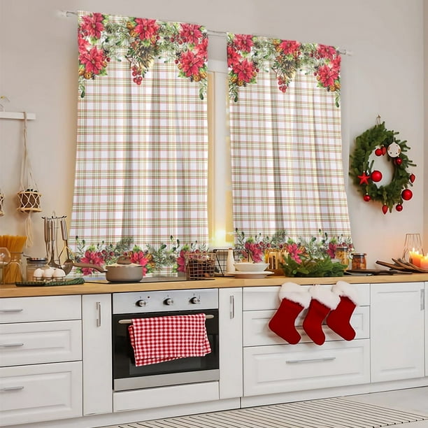 Béla Home Cortinas Cocina Estampada 1.30 Alto X 2m Ancho (Nochebuenas)