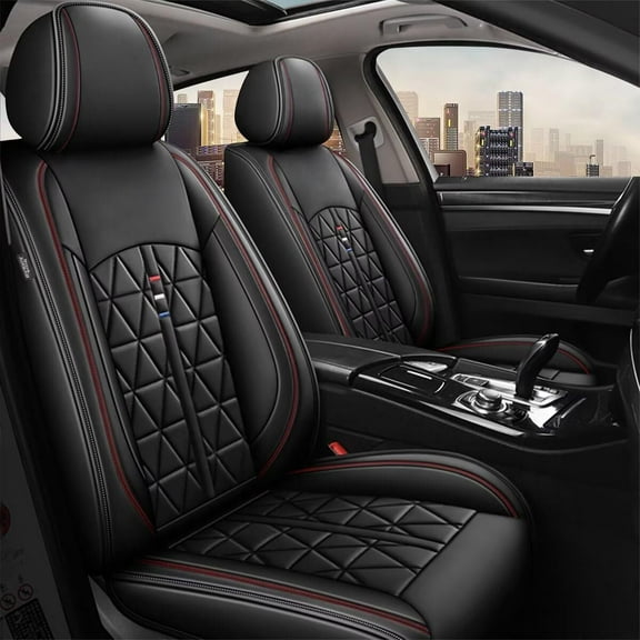 LAONNVIR Car Front 2 Seats Set for Chevy Colorado 2015-2023 Car Seat Covers PU Leather Cushion Pad (Black)