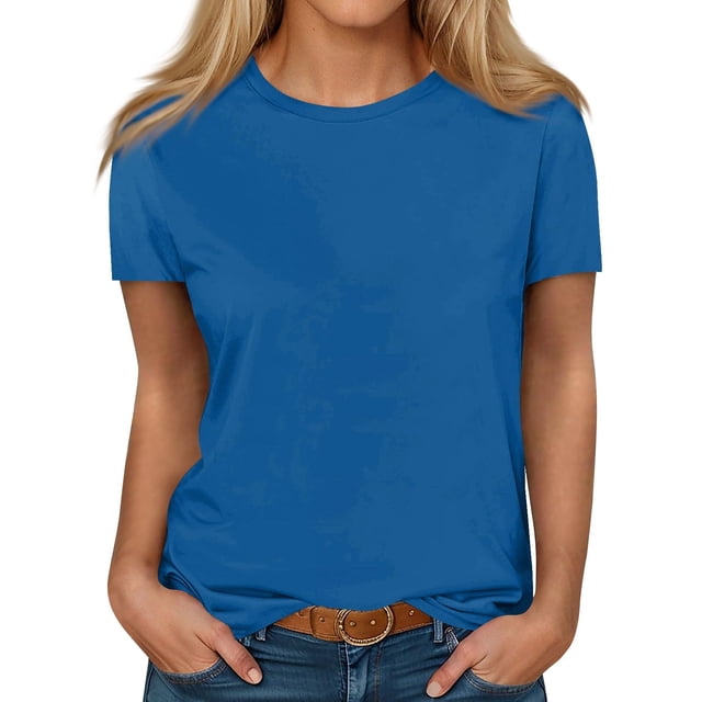 Timegard Hauts d'Été pour Femmes Col Rond Manches Courtes T-Shirts Basiques Confortables Hauts Amples Décontractés Blouses