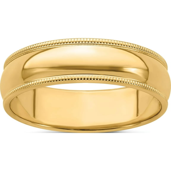 14K Yellow Gold 6mm Milgrain Half-Round Wedding Band (Size 4) Made In United States m060-4