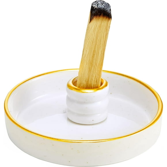 Porte-encens Palo Santo, Porte-Encens pour Bâtons de Palo Santo, Brûleur d'Encens en Céramique, Support en Bois Parfumé et Attrape-Cendres, Simple, Robuste et Bien Fait