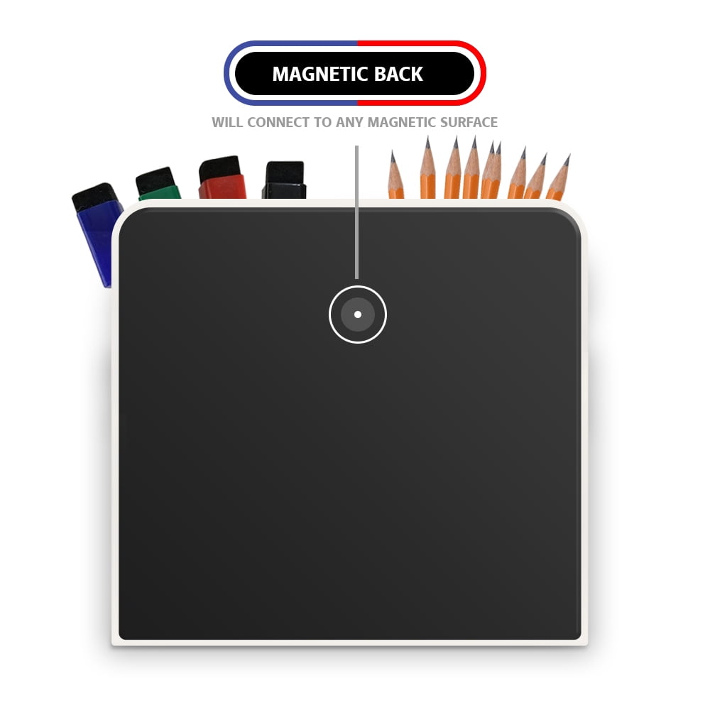 Magnetic Marker Holder, Strong Durable Plastic With Magnetic Back. Includes 4 Colored Markers With Eraser On Cover. (White)